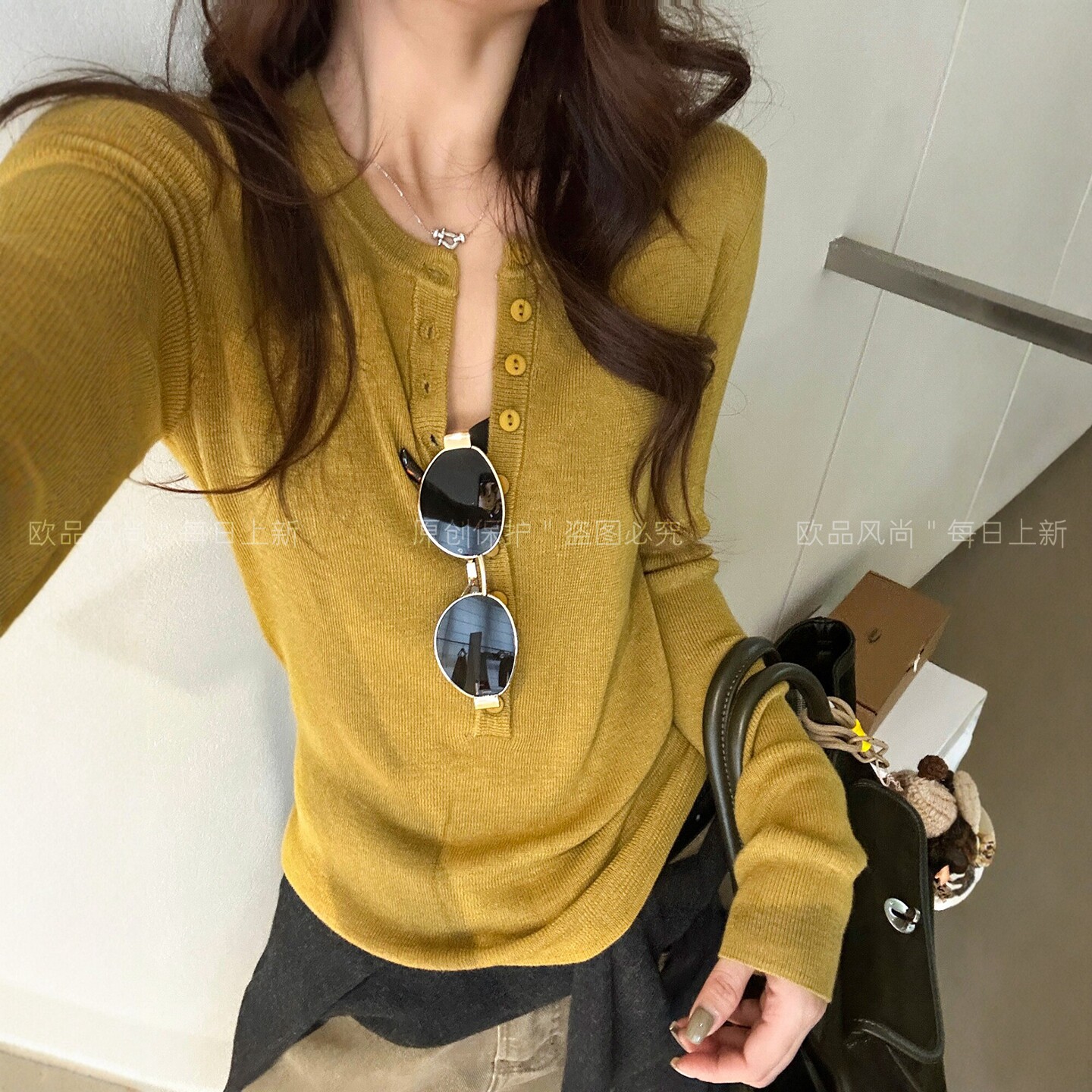 亨利领细羊毛针织打底衫女欧洲站