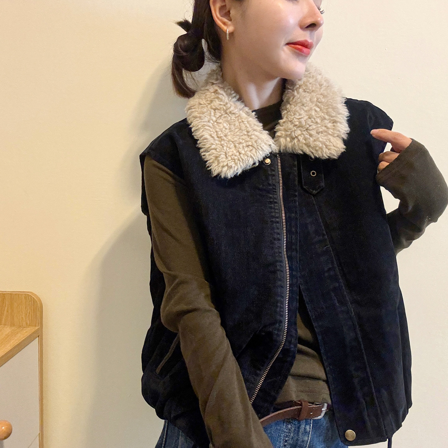 翻领加棉牛仔马甲外套女欧洲站潮