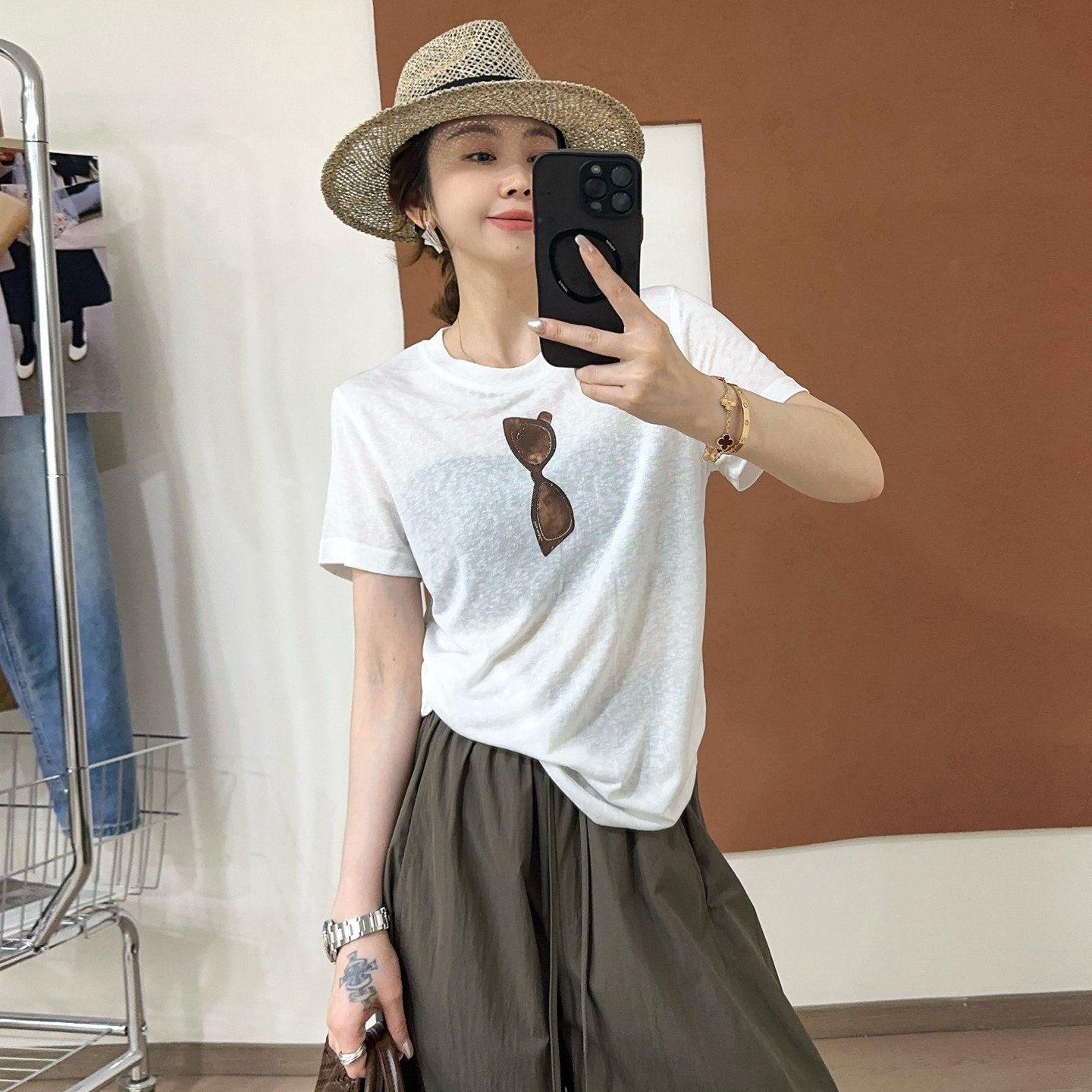 眼镜印花面膜短袖T恤女欧洲站2026夏季新款欧货女装时尚打底衫潮