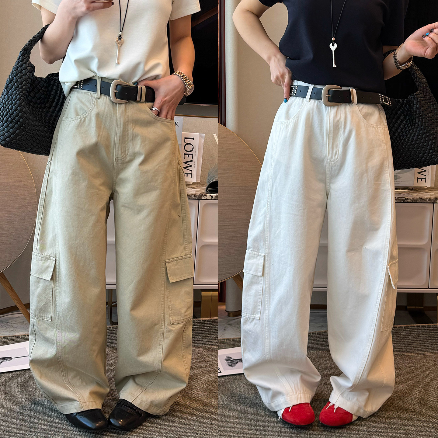 双口袋工装拖地阔腿裤女欧洲站2026春装新款欧货女装直筒休闲裤潮