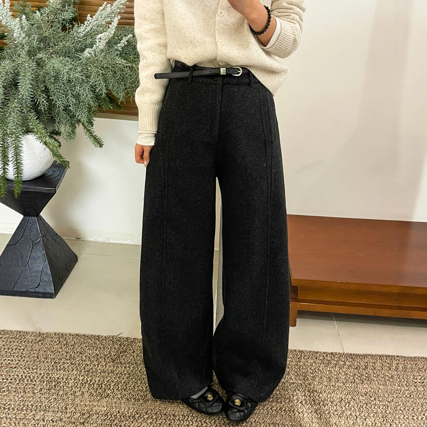羊毛呢加绒西装阔腿裤女欧洲站潮