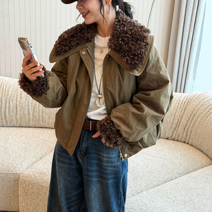 短款 欧货女装 派克服潮 新款 羊羔毛领白鸭绒羽绒服女欧洲站2025冬装