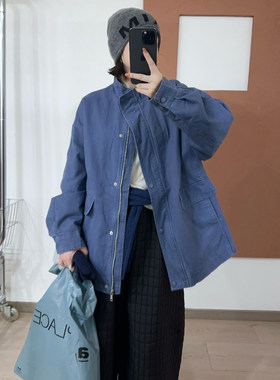 复古立领加棉牛仔风衣外套女欧货