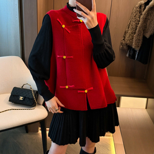 新中式国风羊毛针织马甲女欧洲站2025冬装新款欧货女装毛衣外套潮