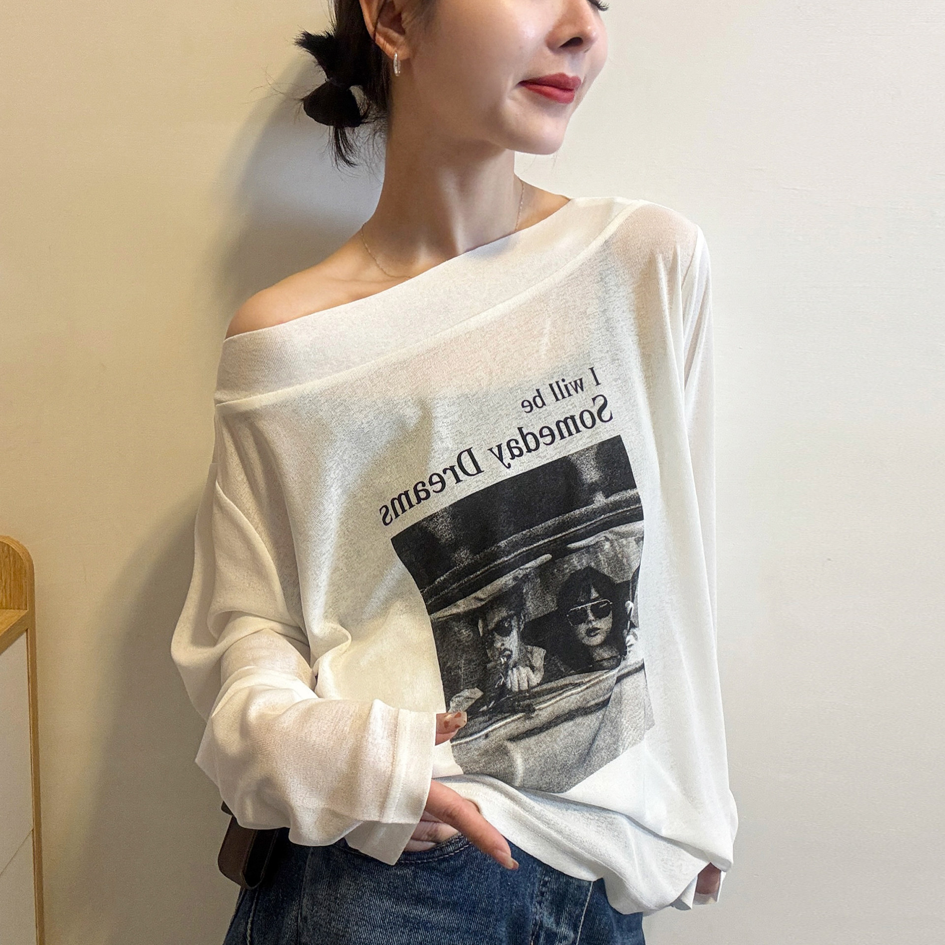 一字领露肩印花面膜T恤女欧洲站2026夏装新款欧货女装防晒上衣潮