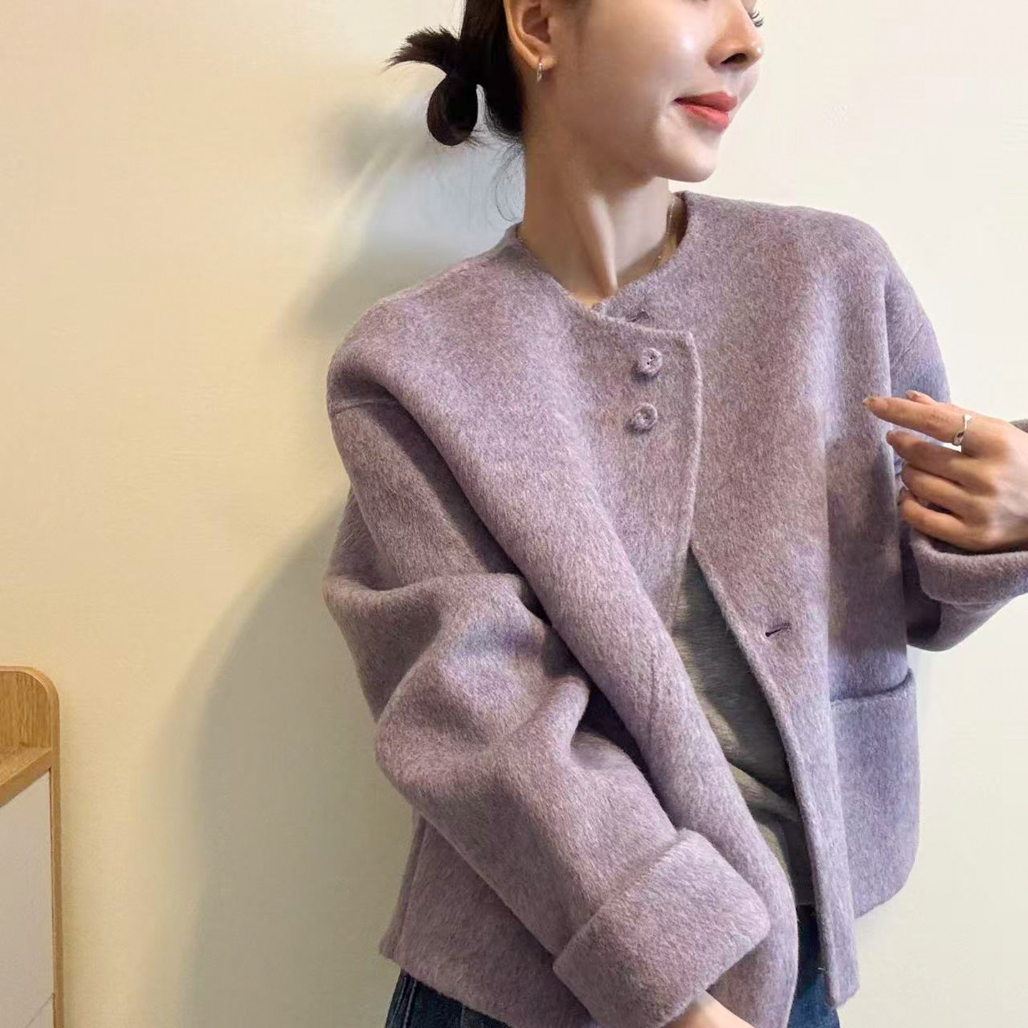 100%绵羊毛双面羊绒大衣女欧洲站2026冬季新款欧货女装短款外套潮