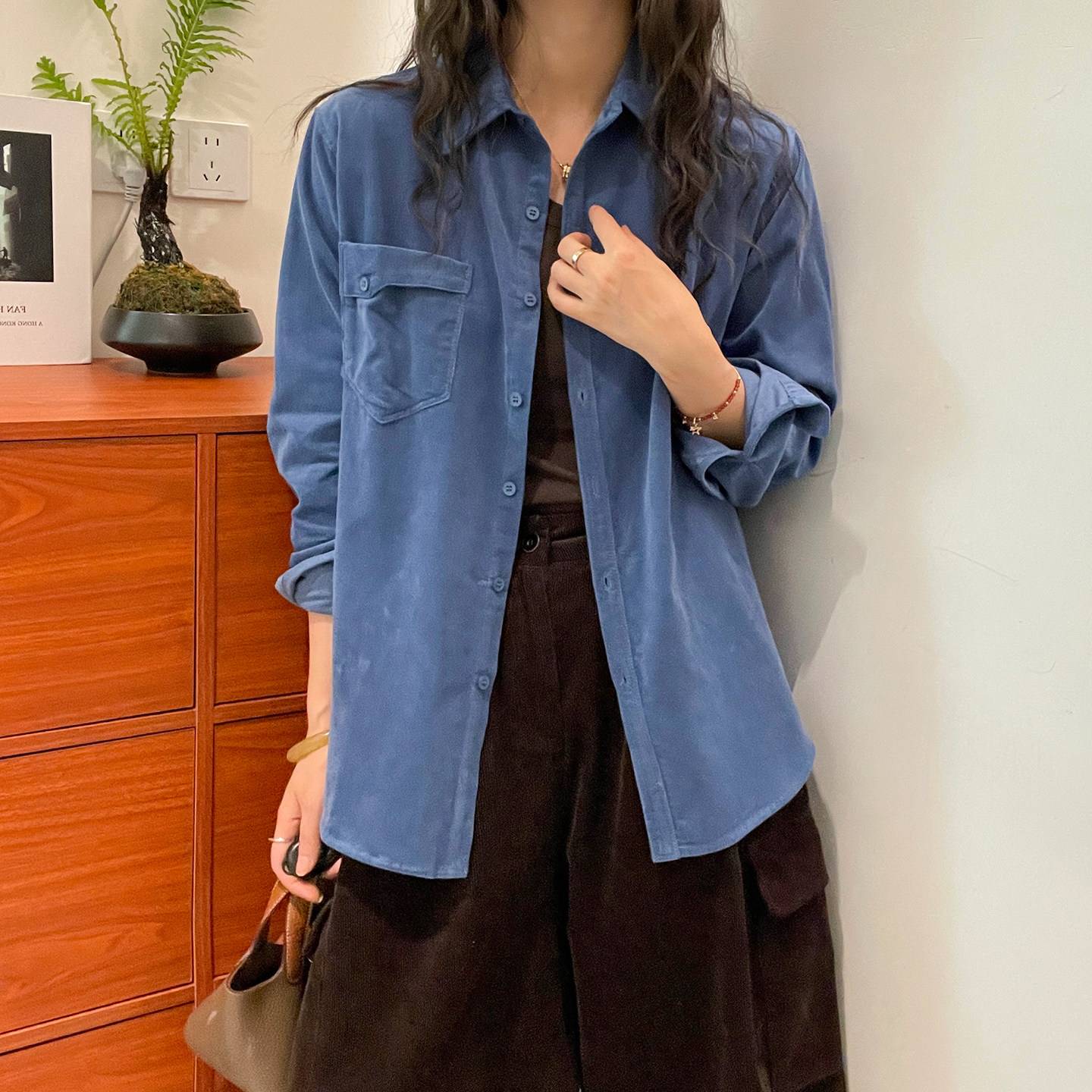 POLO领灯芯绒工装衬衫女欧货上衣