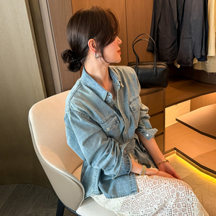 复古收腰牛仔衬衫连衣裙两件套装女欧洲站2026春装新款欧货女装潮