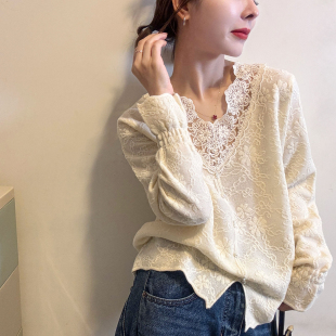 欧货女装 新款 打底毛衣潮 女欧洲站2025冬装 镂空蕾丝钩花羊毛针织衫