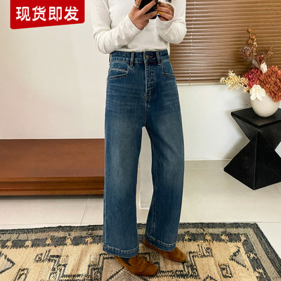 四面弹烟管加绒牛仔裤女欧货裤子