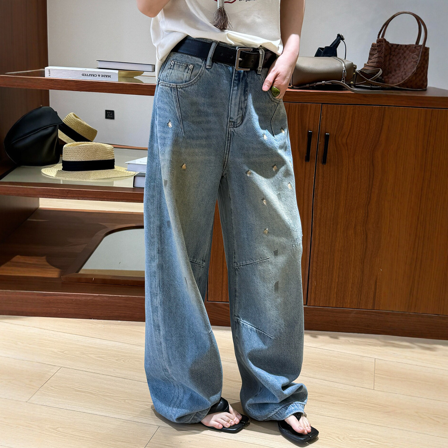 复古做旧拖地阔腿牛仔裤女欧洲站2026春装新款欧货女装直筒裤子潮