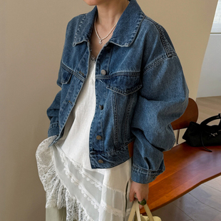 复古贴标翻领牛仔外套女欧洲站2026春装新款欧货女装小个子上衣潮
