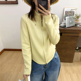 金属贴标立领卫衣开衫短外套女欧洲站2026春装新款欧货女装上衣潮