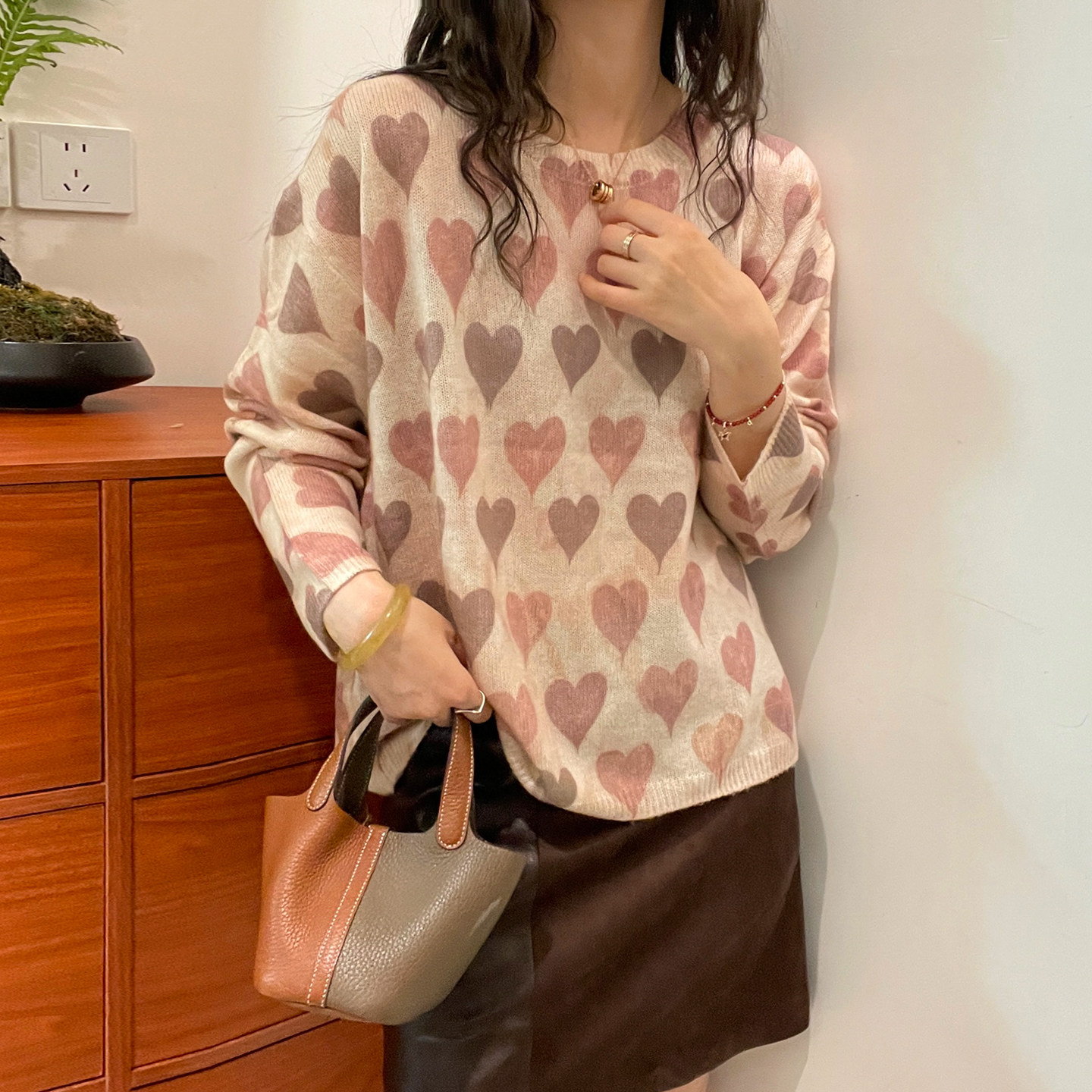 爱心印花水溶羊毛针织衫女欧洲站