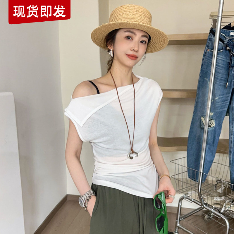 一字领露肩小版面膜T恤女欧洲站2025夏装新款欧货女装修身上衣潮
