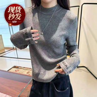 欧货女装 袖 新款 女欧洲站2025冬装 打底毛衣潮 口字母高领羊毛针织衫