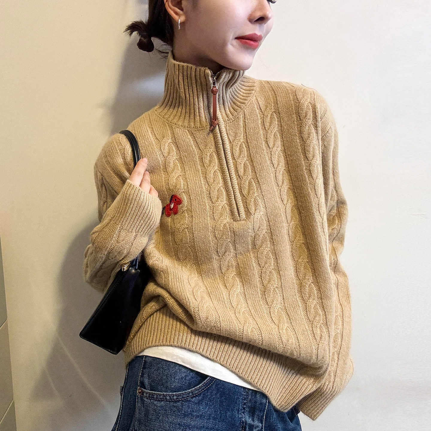 小马刺绣绵羊毛针织衫女欧洲站2025冬装新款欧货女装毛衣打底衫潮,女装/女士精品,毛针织衫,淘宝优惠券,粉丝福利购,淘宝优惠卷