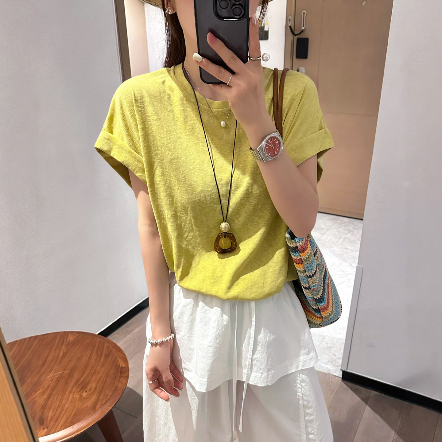 贝壳扣卷边面膜短袖T恤女欧洲站2026夏季新款欧货女装INS打底衫潮