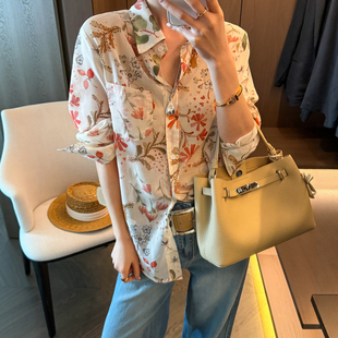 复古印花防晒休闲衬衫女欧洲站2026春装新款欧货女装薄款打底衫潮