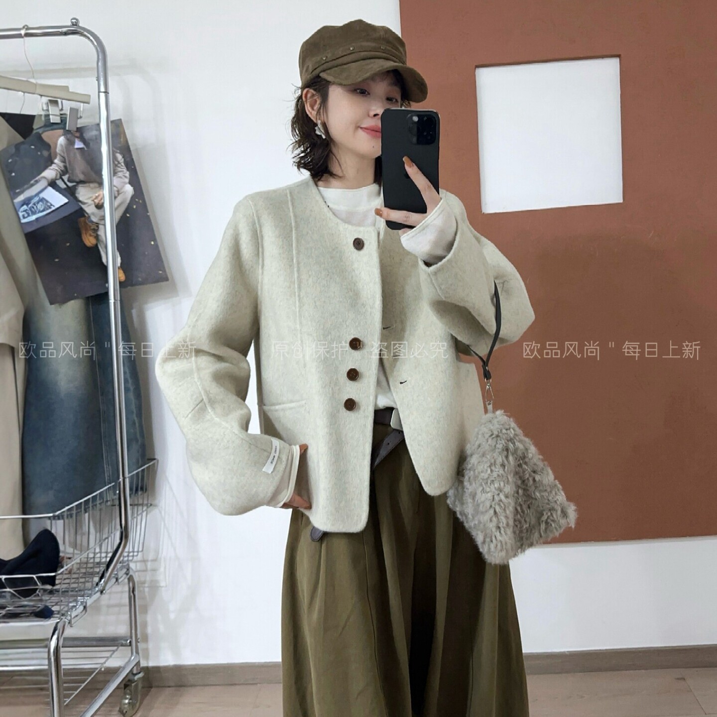 贴标双面羊绒大衣女欧洲站外套潮