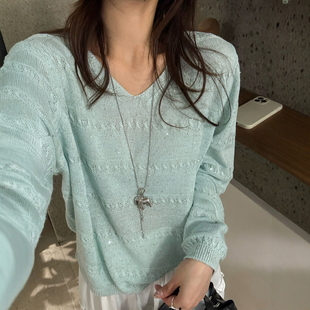打底小衫 重工亮片V领冰丝针织衫 欧货女装 新款 潮 女欧洲站2026春装