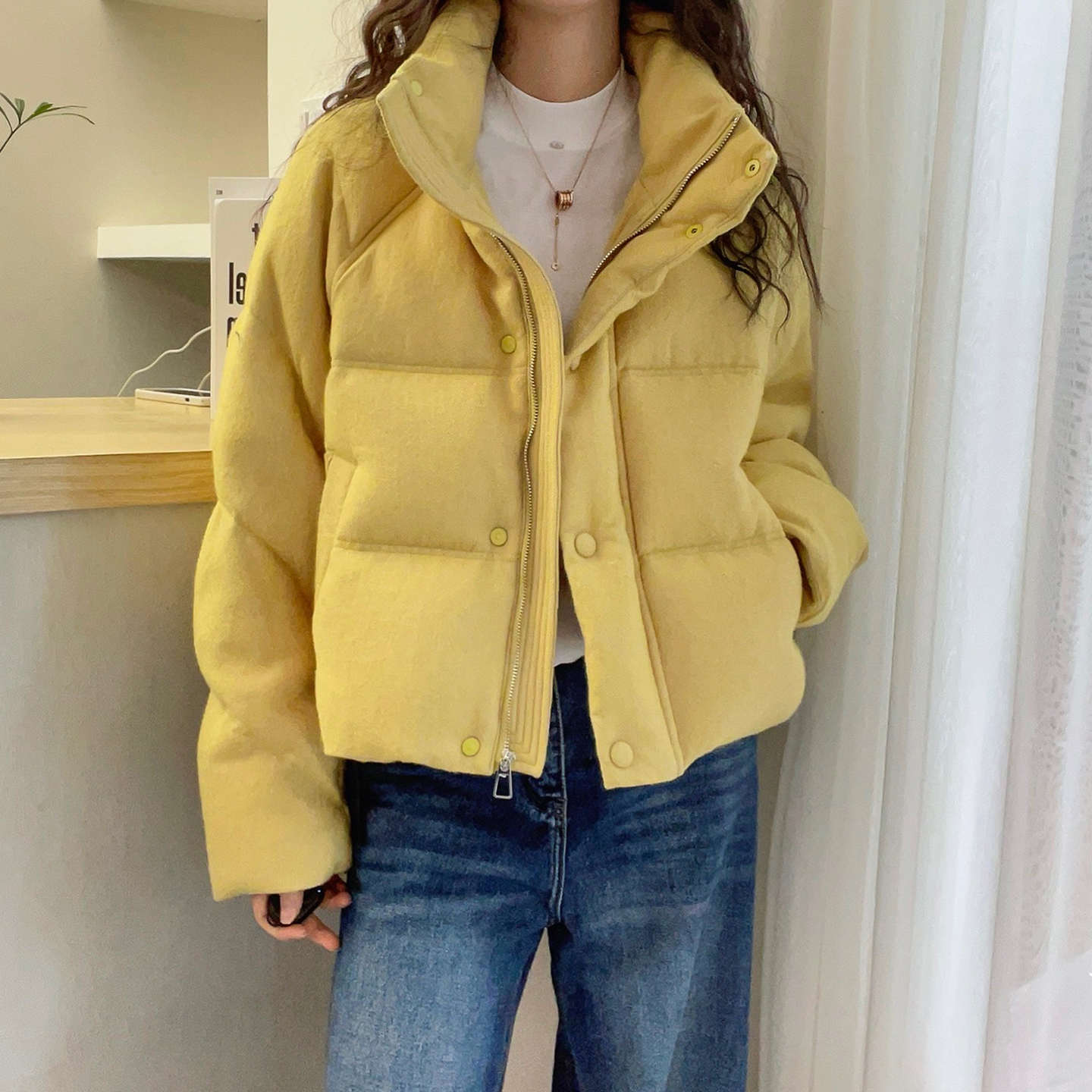 羊毛呢鹅绒面包羽绒服女欧货外套