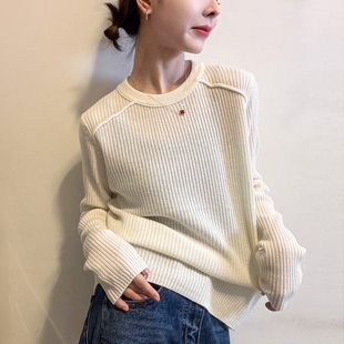 毛衣打底衫 复古坑条细羊毛针织衫 欧货女装 新款 潮 女欧洲站2025冬装