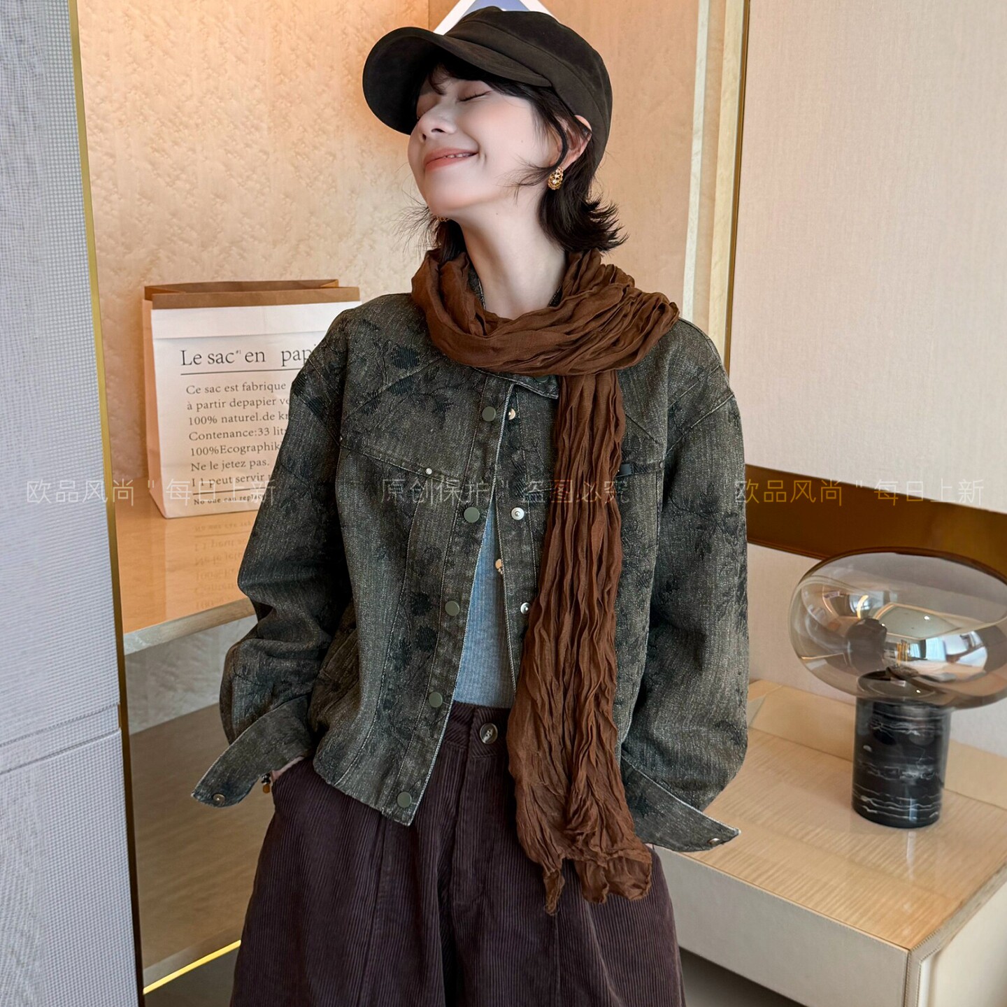 重工提花立领牛仔外套女欧货夹克