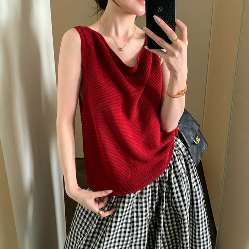 不规则V领冰丝针织衫女欧洲站潮