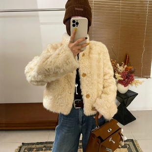 小个子上衣潮 欧货女装 仿皮草皮毛一体短外套女欧洲站2025冬装 新款