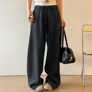 休闲裤 抽绳拖地羊毛呢加绒阔腿裤 欧货女装 新款 潮 女欧洲站2025冬装