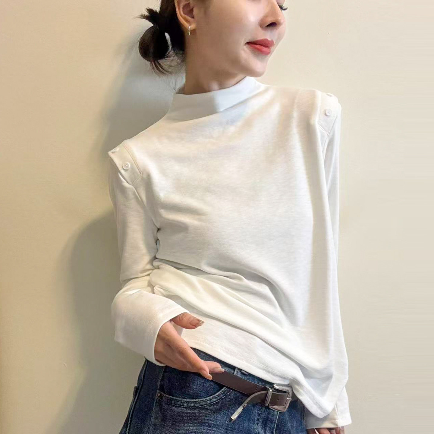 小半高领加绒长袖T恤女欧洲站潮