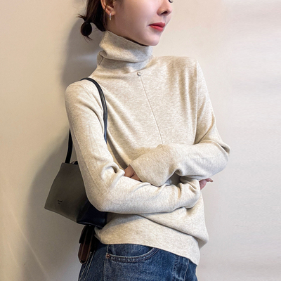 贝壳扣亮片高领羊毛针织衫女欧货