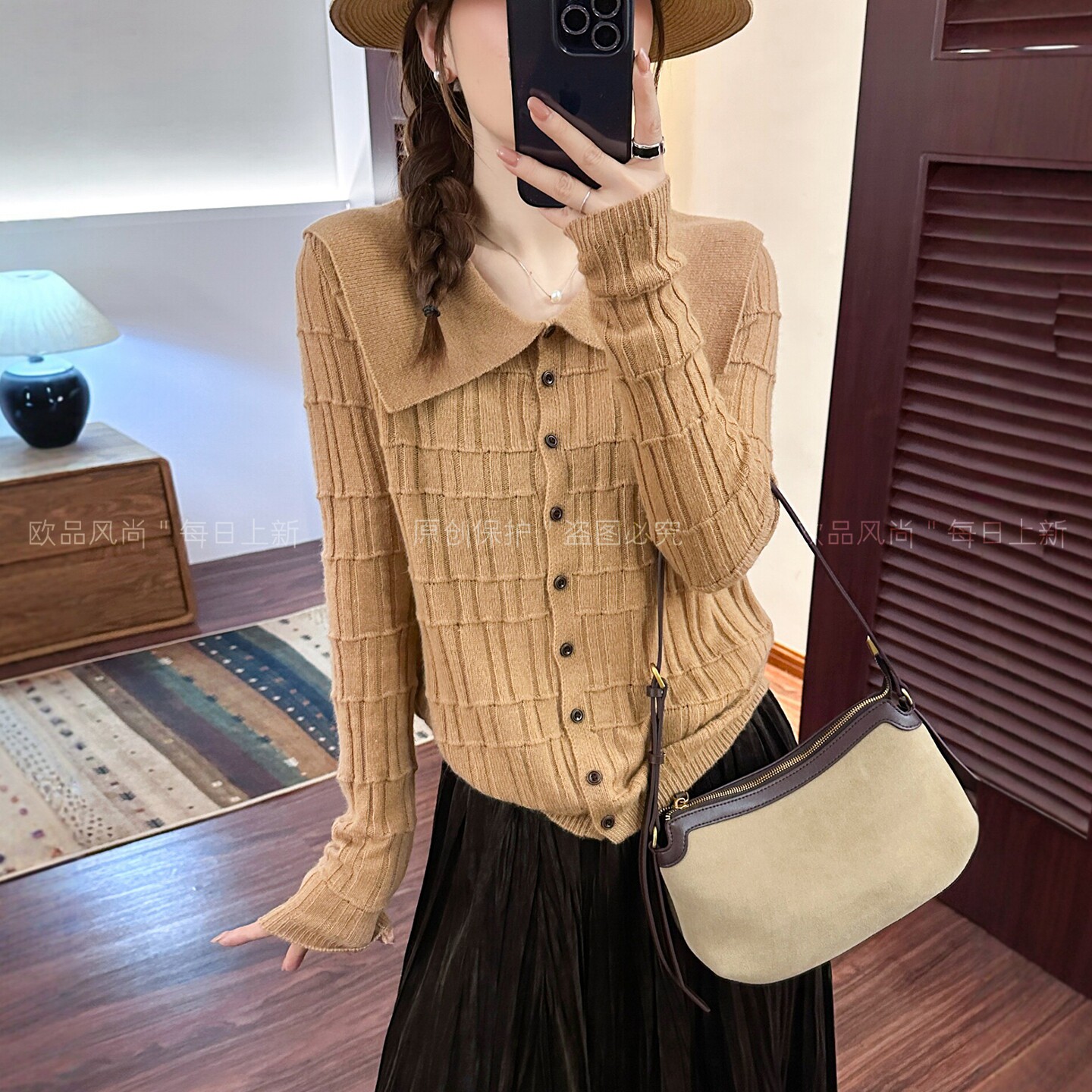 娃娃领羊毛针织开衫外套女欧洲站