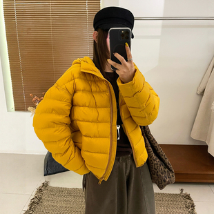 白鸭绒连帽排骨羽绒服女欧洲站2025秋装新款欧货女装面包服外套潮