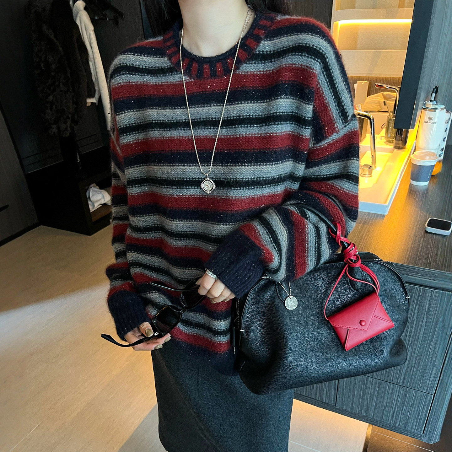 彩色条纹羊毛针织衫女欧洲站2025冬装新款欧货女装时尚洋气毛衣潮