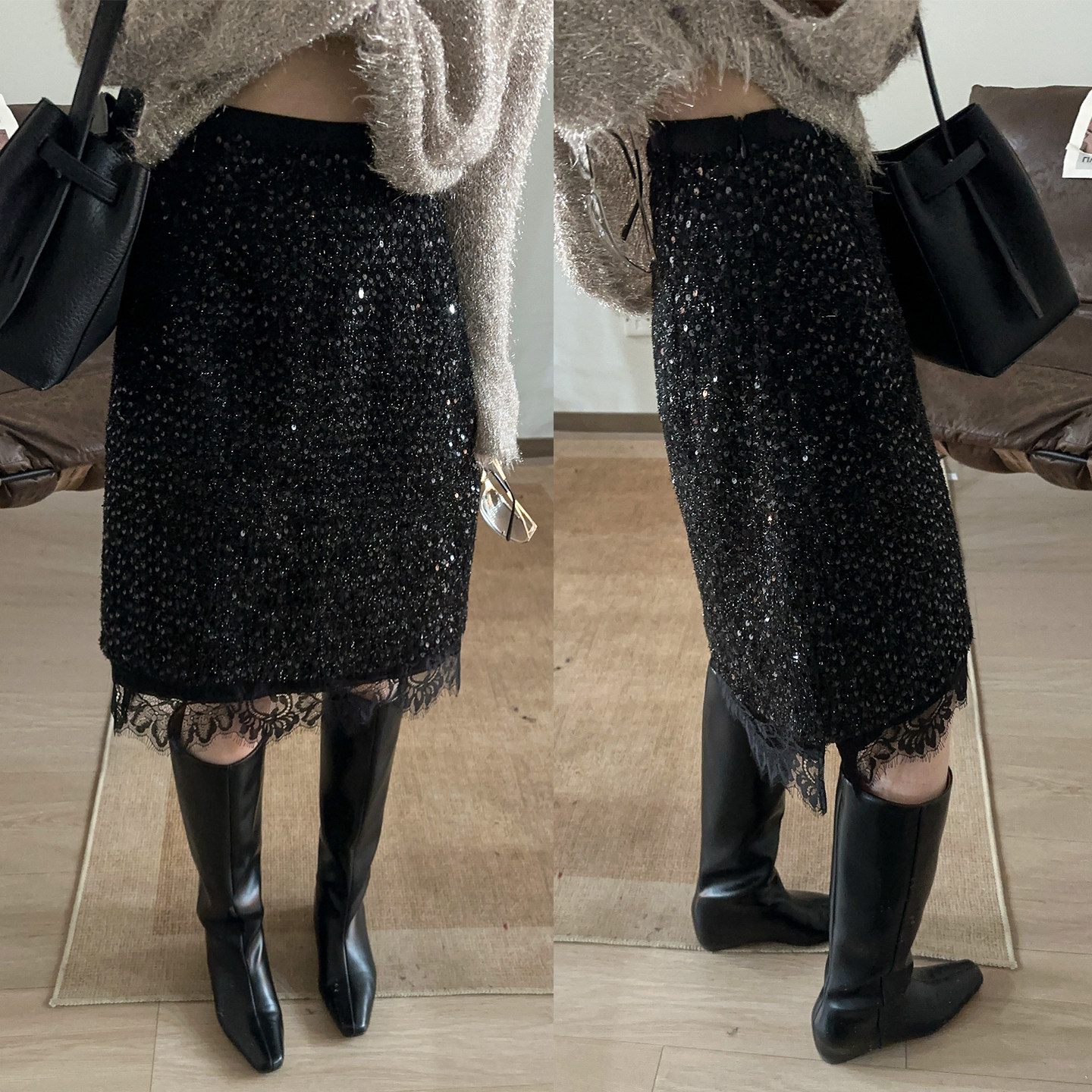 重工亮片蕾丝A字半身裙女欧洲站2025冬装新款欧货女装包臀中裙潮,女装/女士精品,半身裙,淘宝优惠券,粉丝福利购,淘宝优惠卷