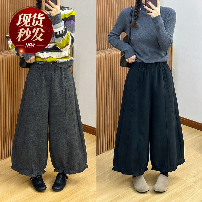 羊毛呢花苞加绒阔腿裤女欧洲站2025冬装新款欧货女装加厚休闲裤潮,女装/女士精品,休闲裤,淘宝优惠券,粉丝福利购,淘宝优惠卷