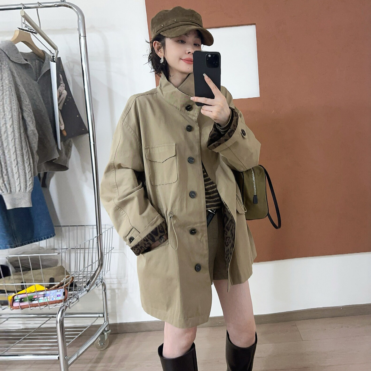 复古立领收腰风衣外套女欧洲站潮