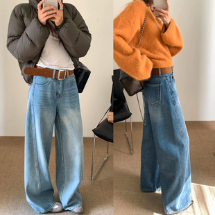 复古拖地加绒阔腿牛仔裤女欧洲站2025冬装新款欧货女装直筒裤子潮