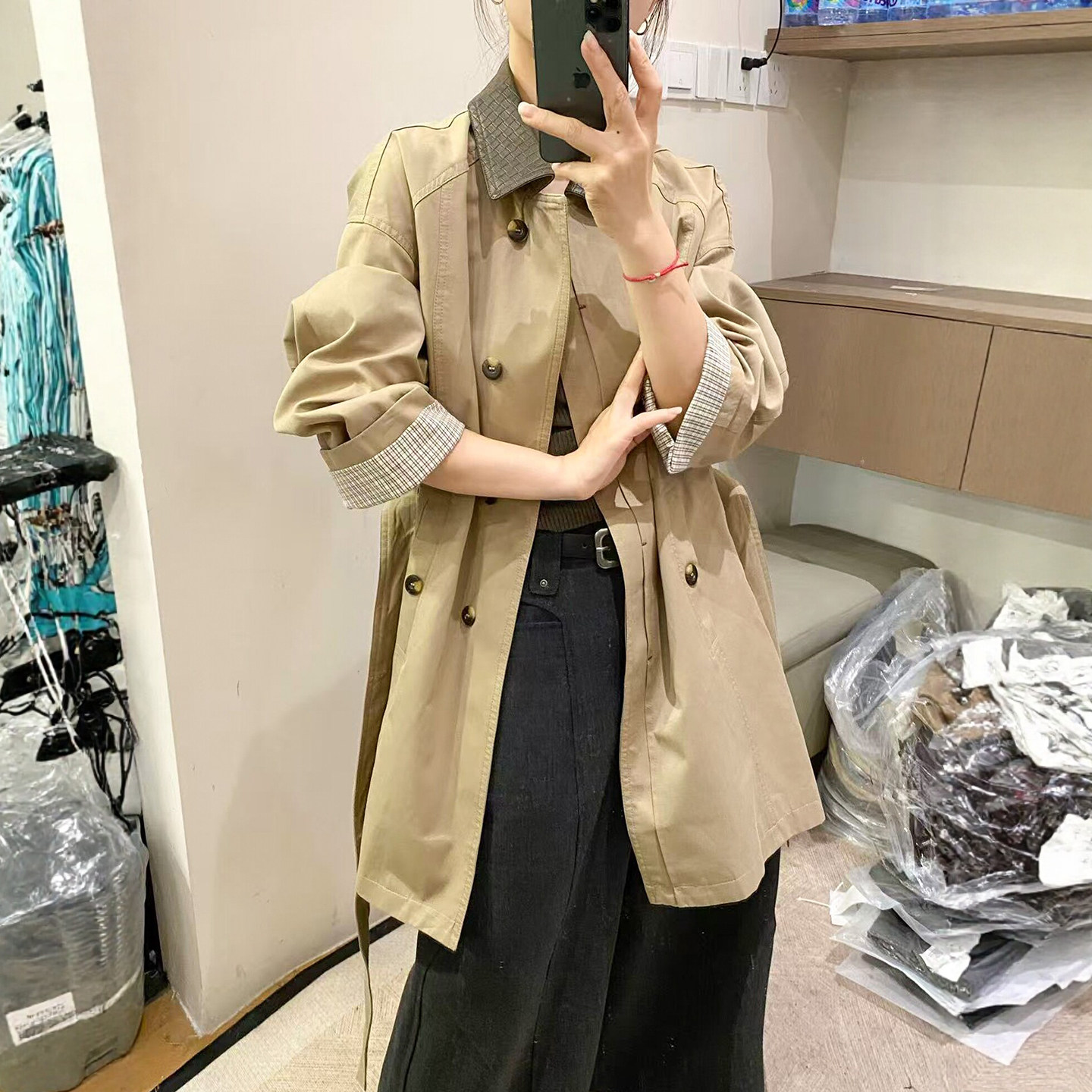 英伦风POLO领风衣外套女欧洲站潮