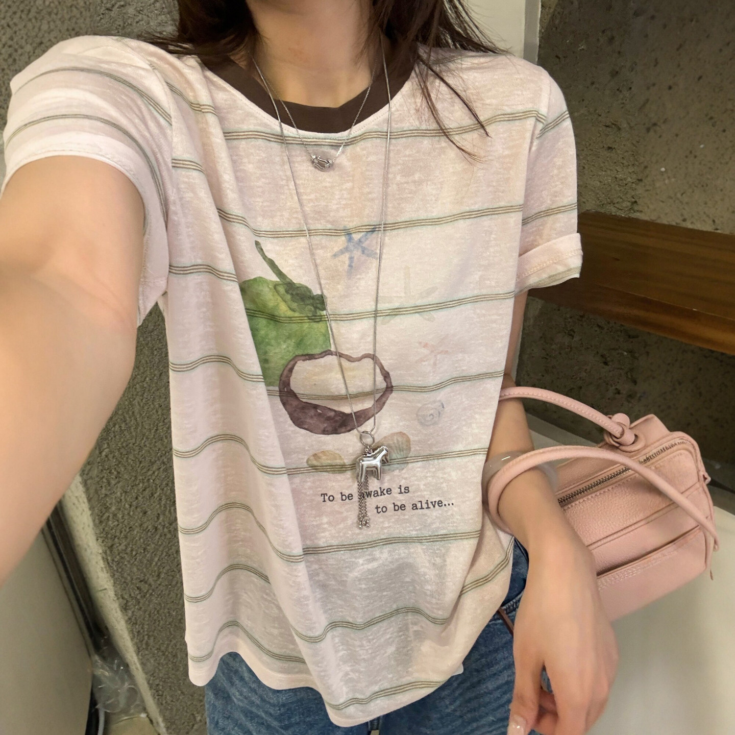 水果字母印花短袖T恤女欧洲站潮