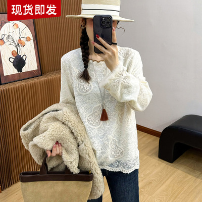 重工蕾丝刺绣羊毛针织衫女欧洲站