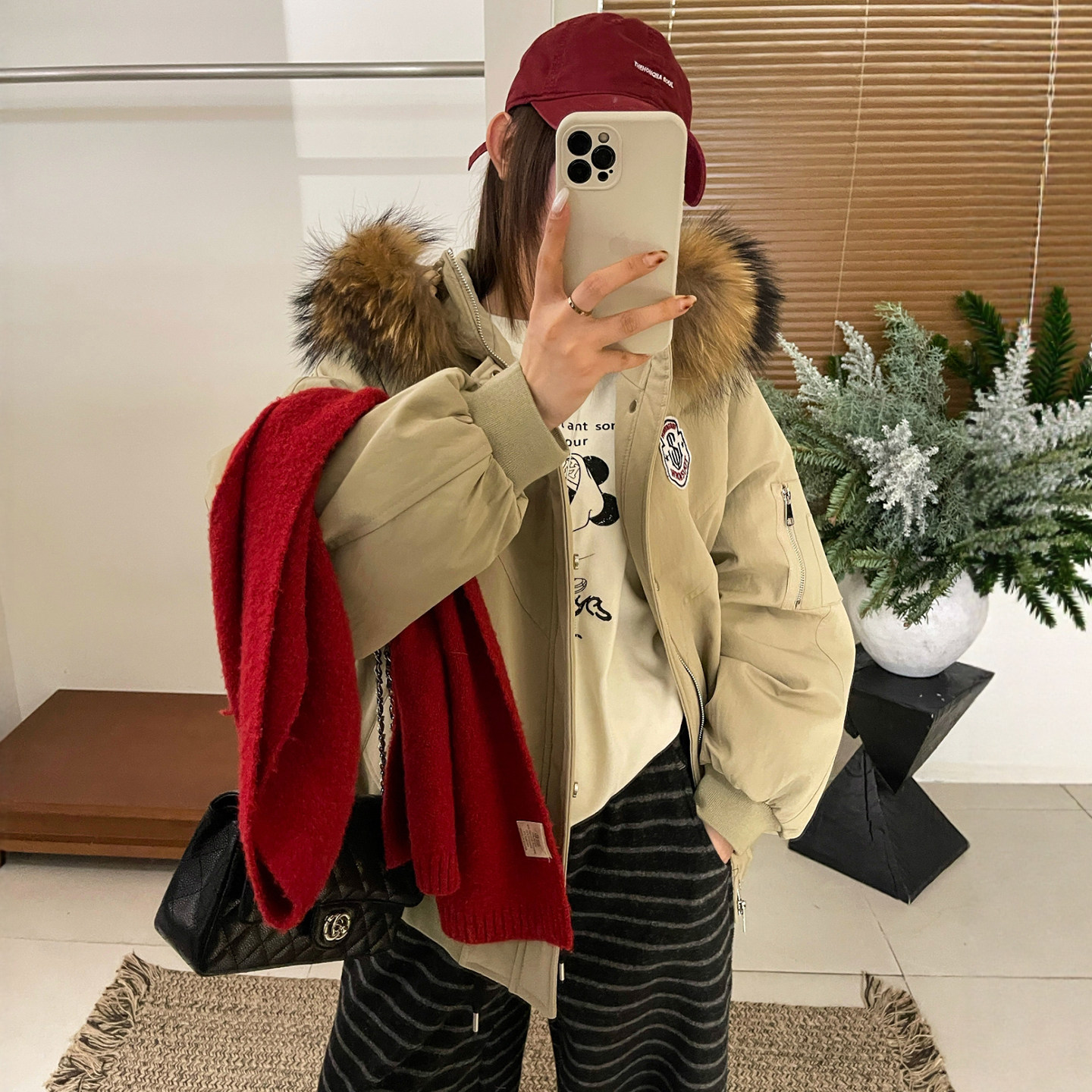 狐狸毛连帽派克羽绒服女欧货外套