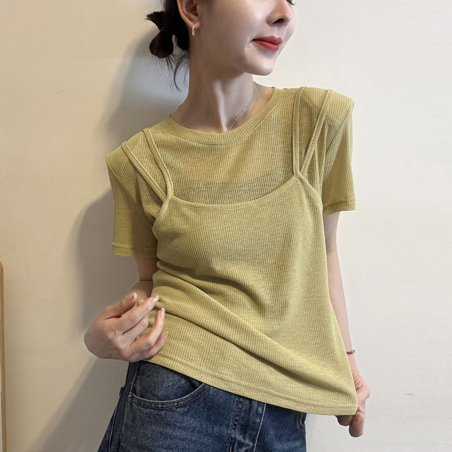 假两件吊带面膜短袖T恤女欧洲站2026夏季新款欧货女装洋气上衣潮