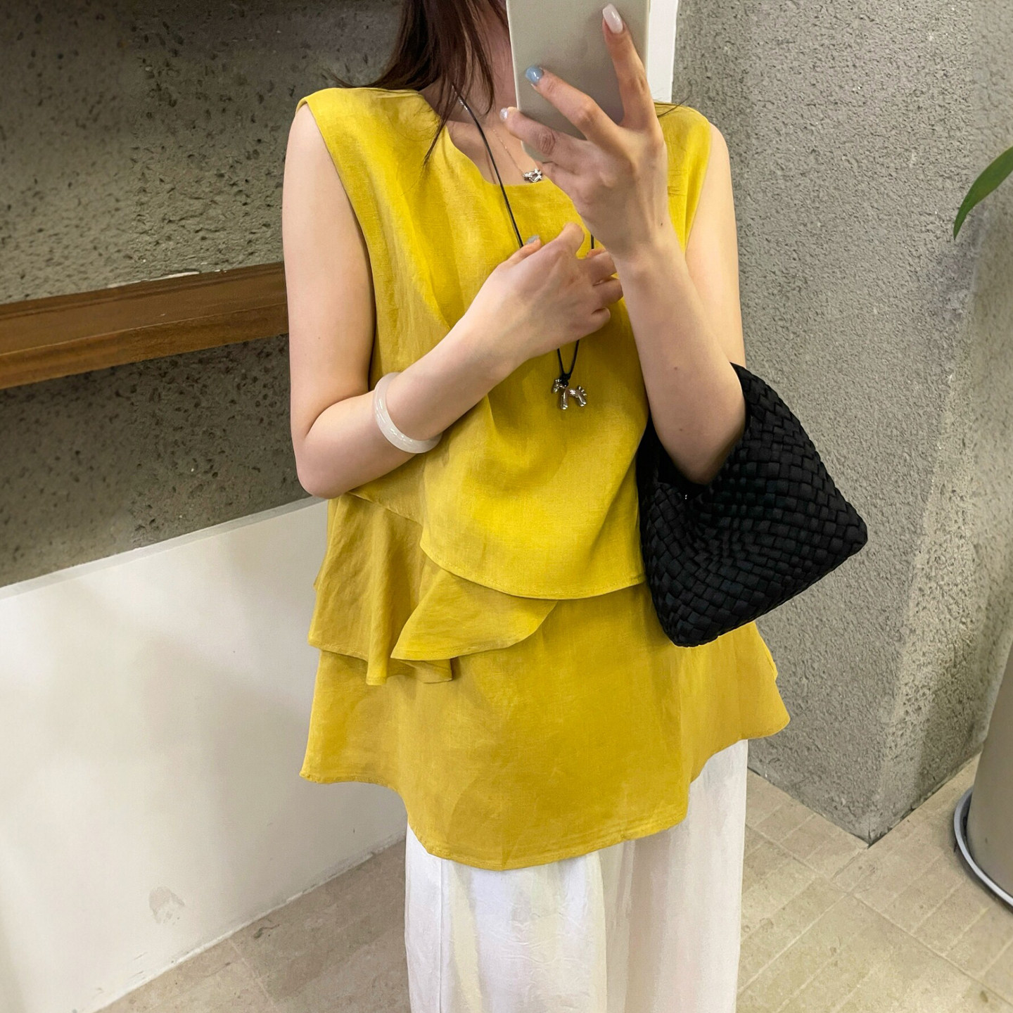 不规则荷叶边无袖衬衫女欧货上衣