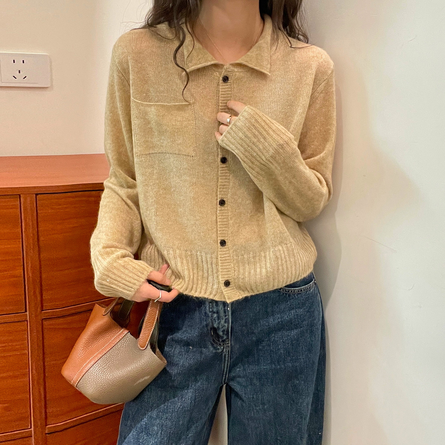 桑蚕丝绵羊毛针织开衫女欧洲站潮