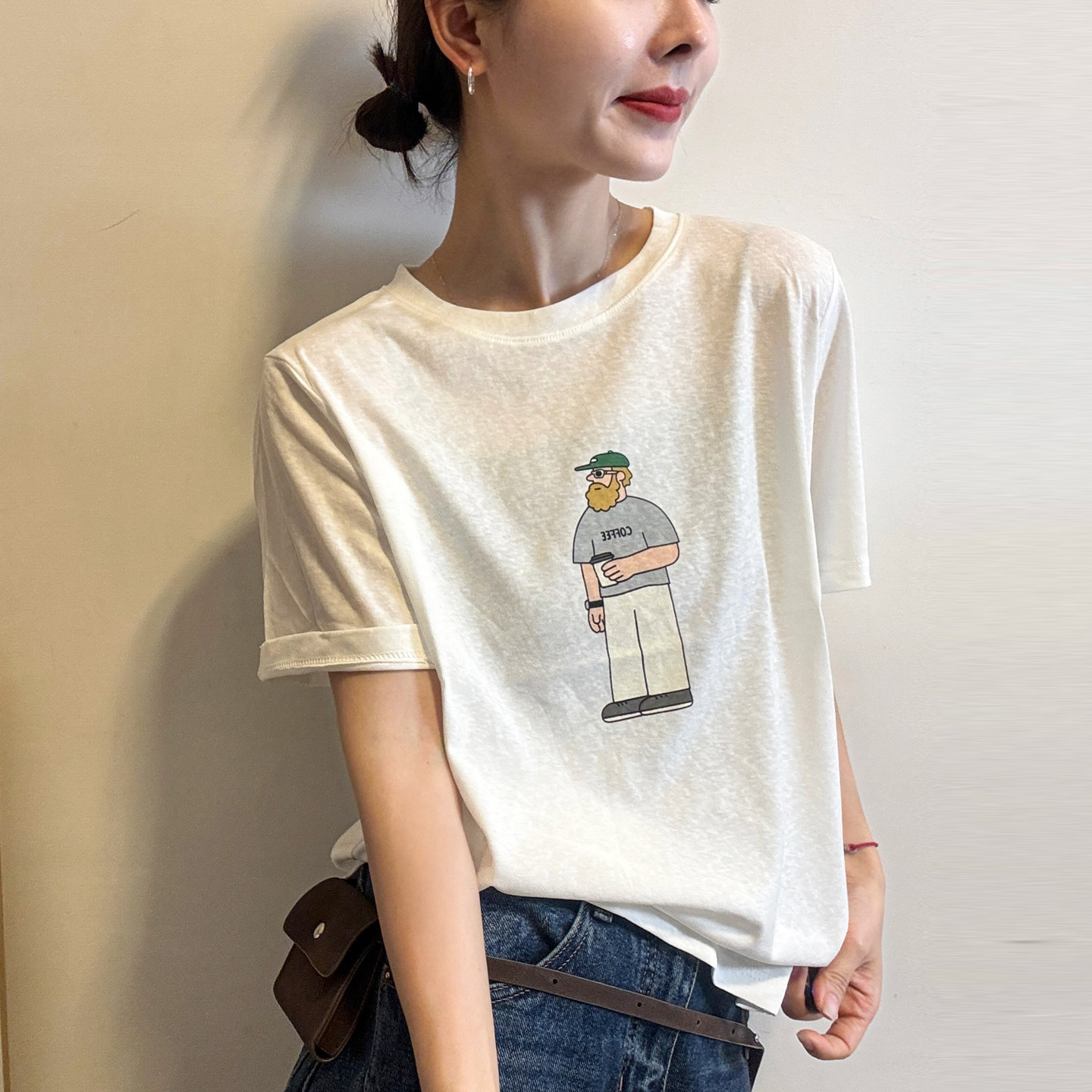 卡通小人印花短袖T恤女欧洲站2026夏装新款欧货女装时尚打底衫潮