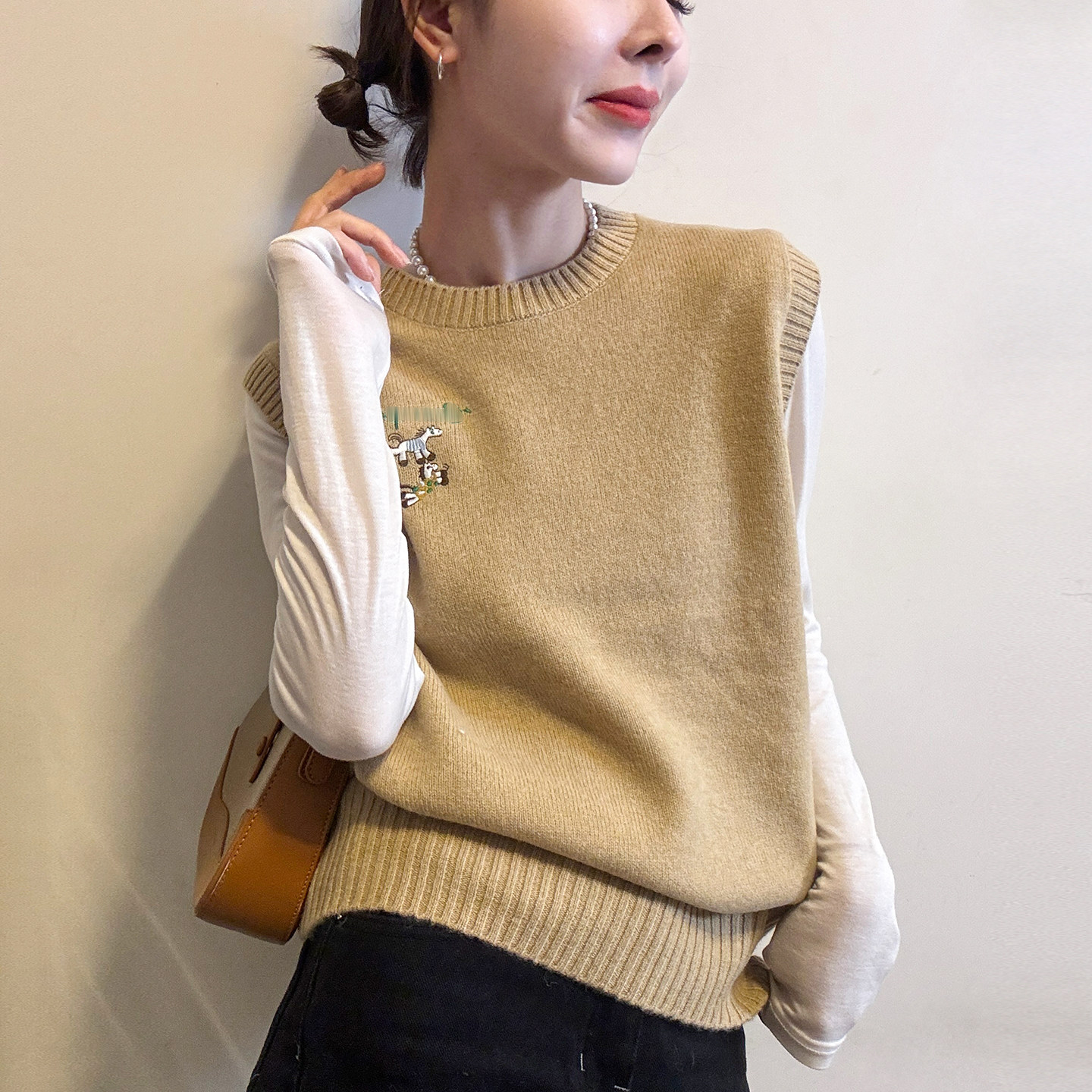 小马刺绣羊毛针织衫马甲背心女欧洲站2025冬装新款欧货女装毛衣潮