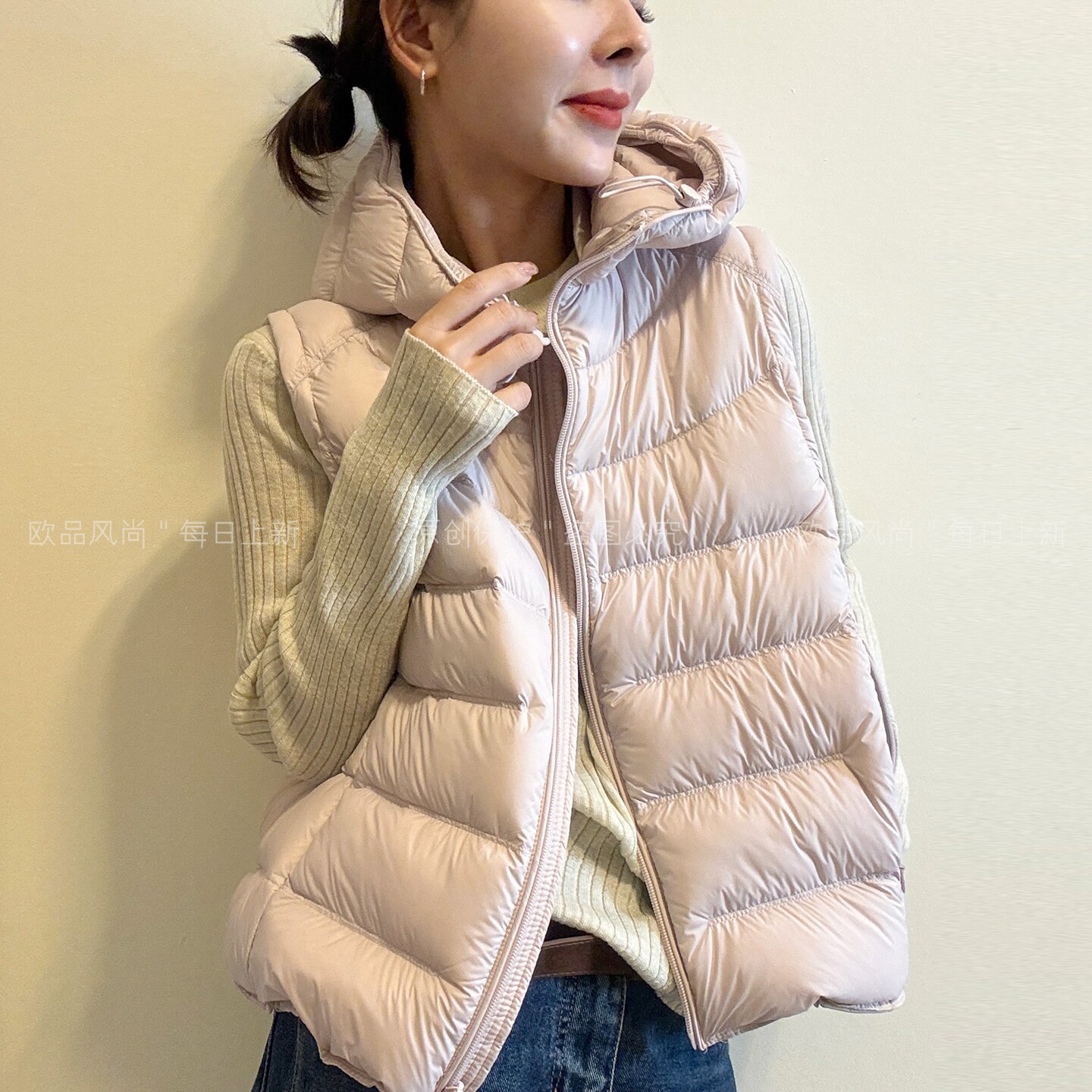 90绒连帽羽绒马甲外套女欧货上衣